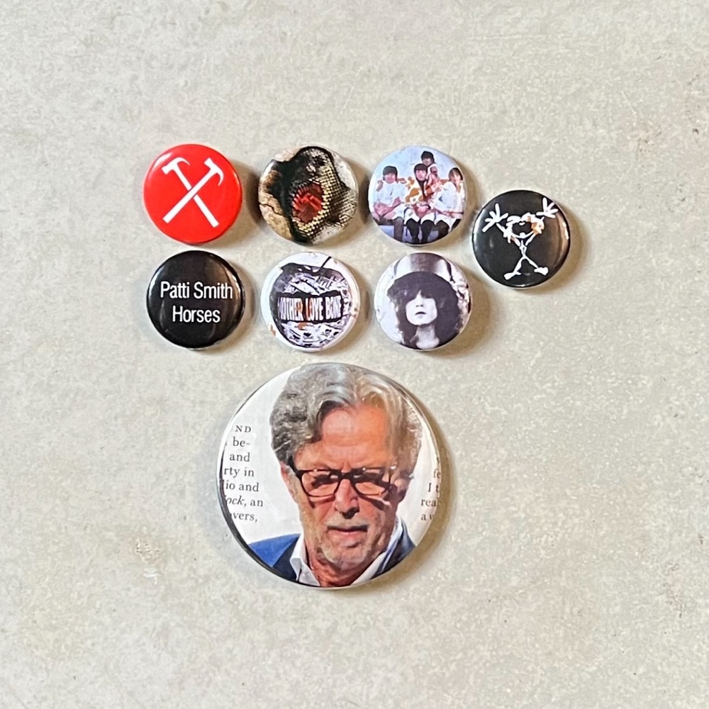 8 Rock Pins: Floyd/Beatles/Pearl Jam/Bolan/Mother Love Bone/Patti Smith/Clapton
